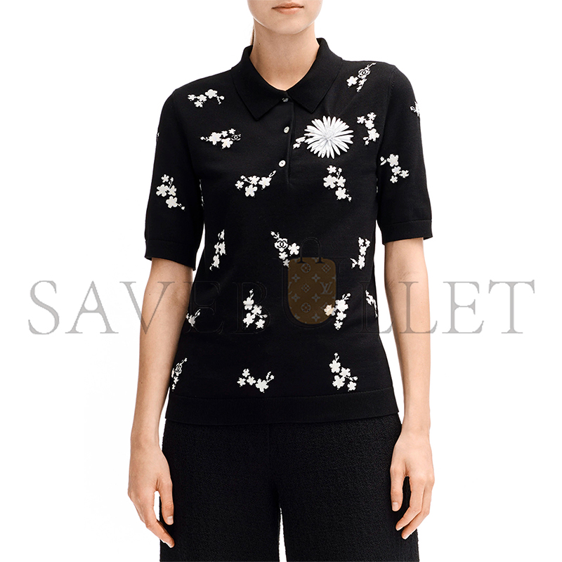 Ch**el polo cotton & silk black & white p81379
